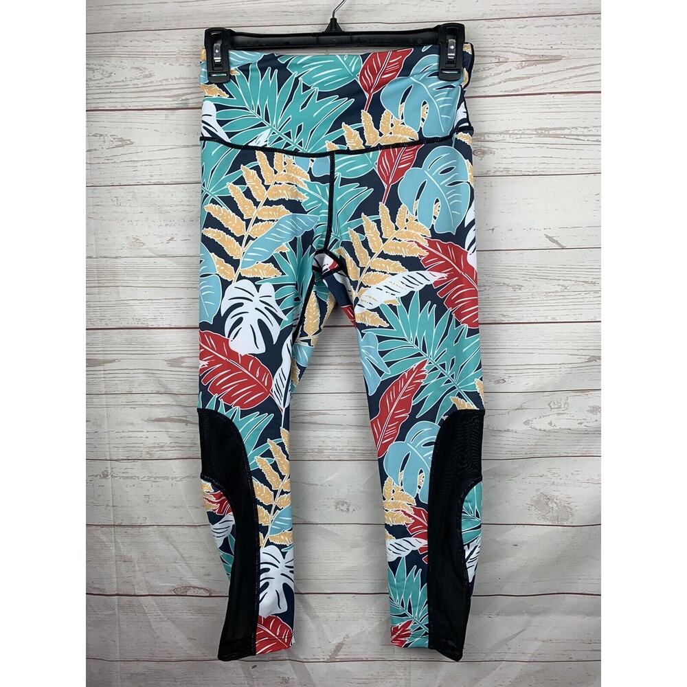 CHICMODA Yoga Pants Womans small Tights Mesh‎ Cropped Leggings tropical